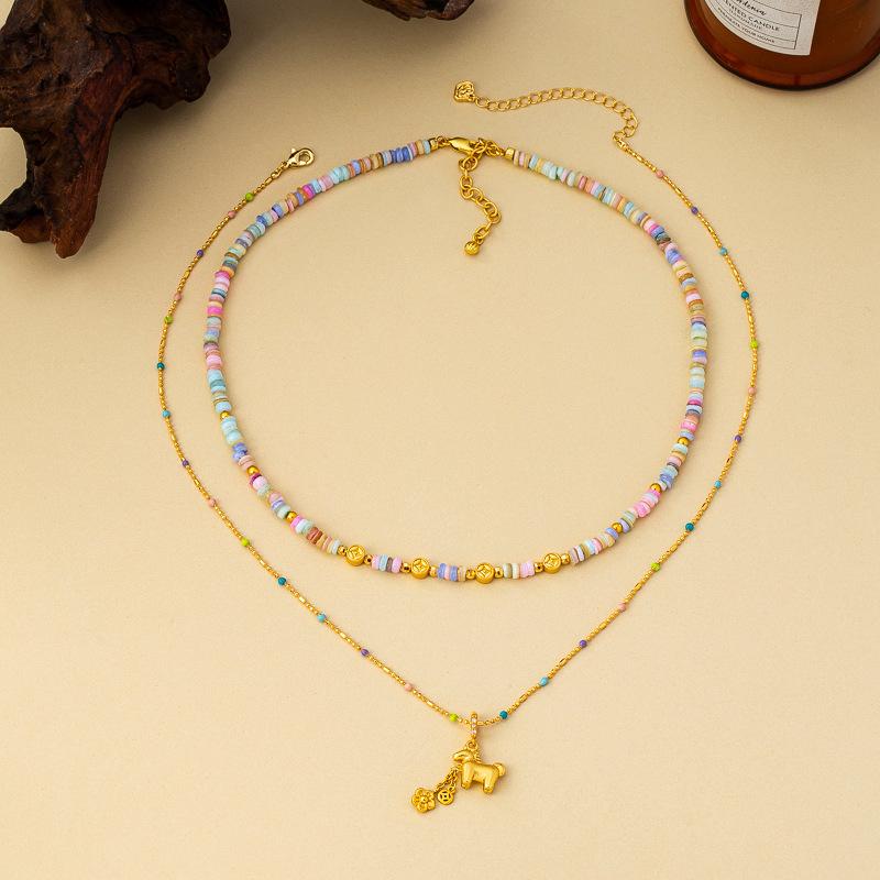 New Chinese style new dopamine colored stone beaded necklace, gourd immediately rich pendant, light luxury versatile collarbone chain