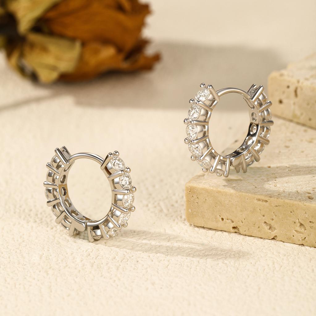 MODIAN D Sparkling Moissanite Ear Buckles Lab Diamond 925 Silver Luxury Hoop Earrings for Women Jewelry Gifts