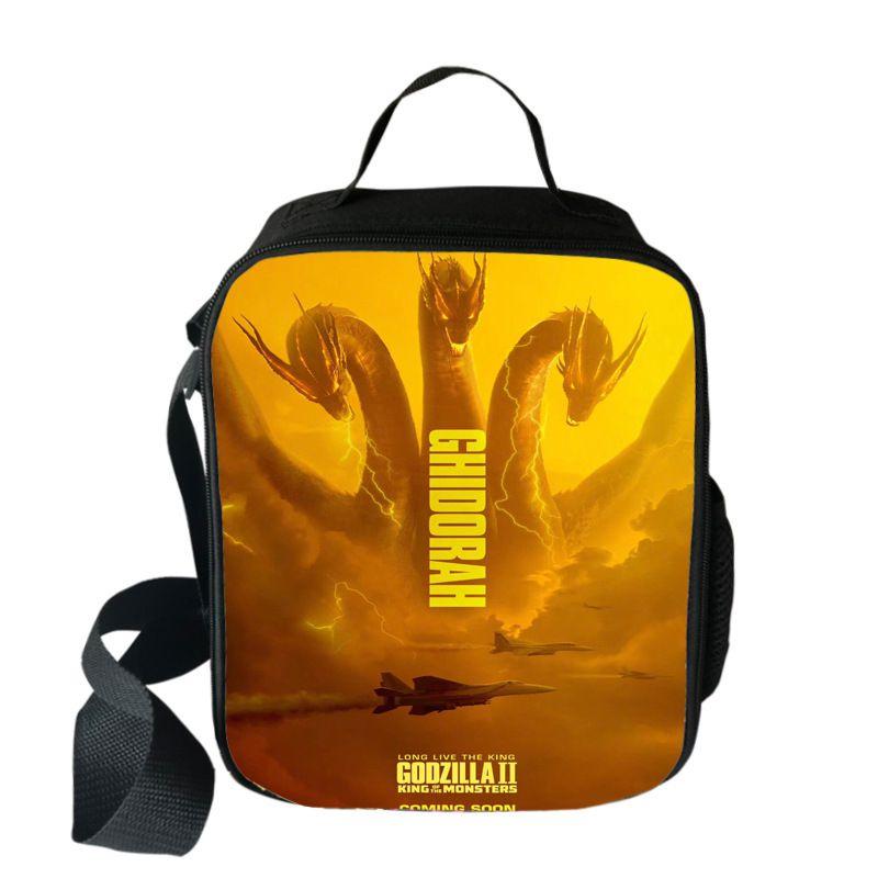3D Godzilla Isolierte Lunchtasche für Kinder mit großem Fassungsvermögen und verstellbarem Riemen