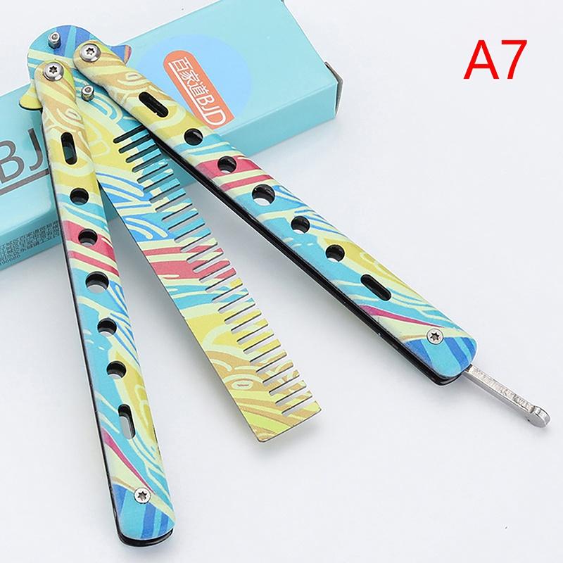 1Pcs Stainless Steel Butterfly Knife Comb Beard Moustache Brush Foldable Comb Salon Hairdressing Styling Tool