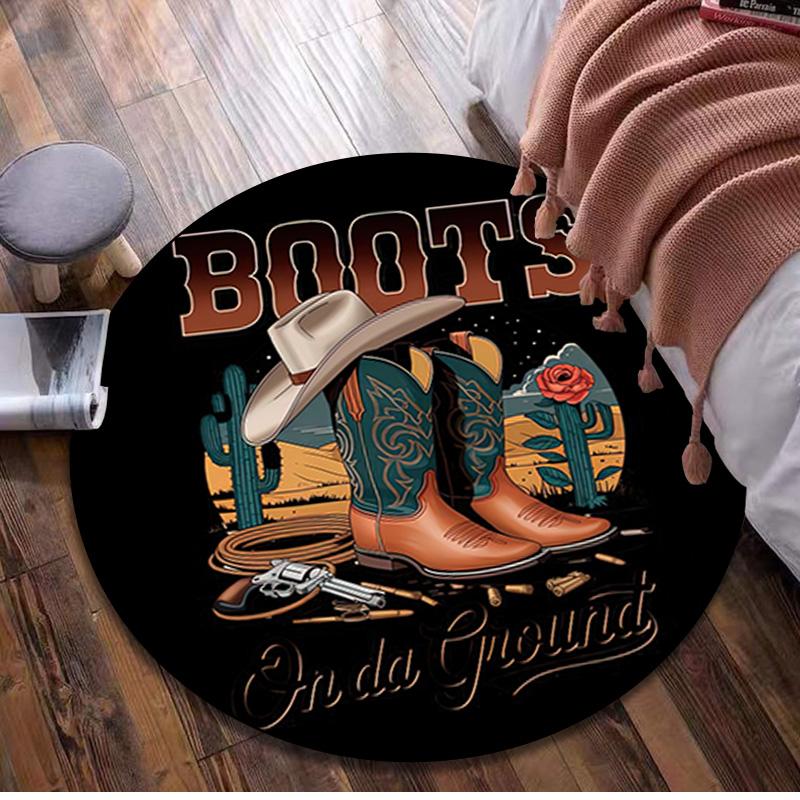 Cowgirl Boots Hat Circular Rug Office Decorative Carpet For Living Room Bedroom Door Mat Floor Carpet Computer Chair Area Rug
