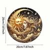 Celestial Sun Moon Round Metal Wall Art with Floral Motifs for Home Decor