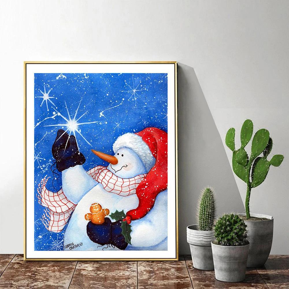 5D Diamond Embroidery Christmas Snowman Full Drill Square Diamond Painting Cartoon Diamond Mosaic Christmas Gift