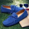 Blue Leather Suede Loafers Men Casual Shoes Moccasins Handmade Slip On Men's Flats Fashion Men Shoes Male Driving Shoes Size 48