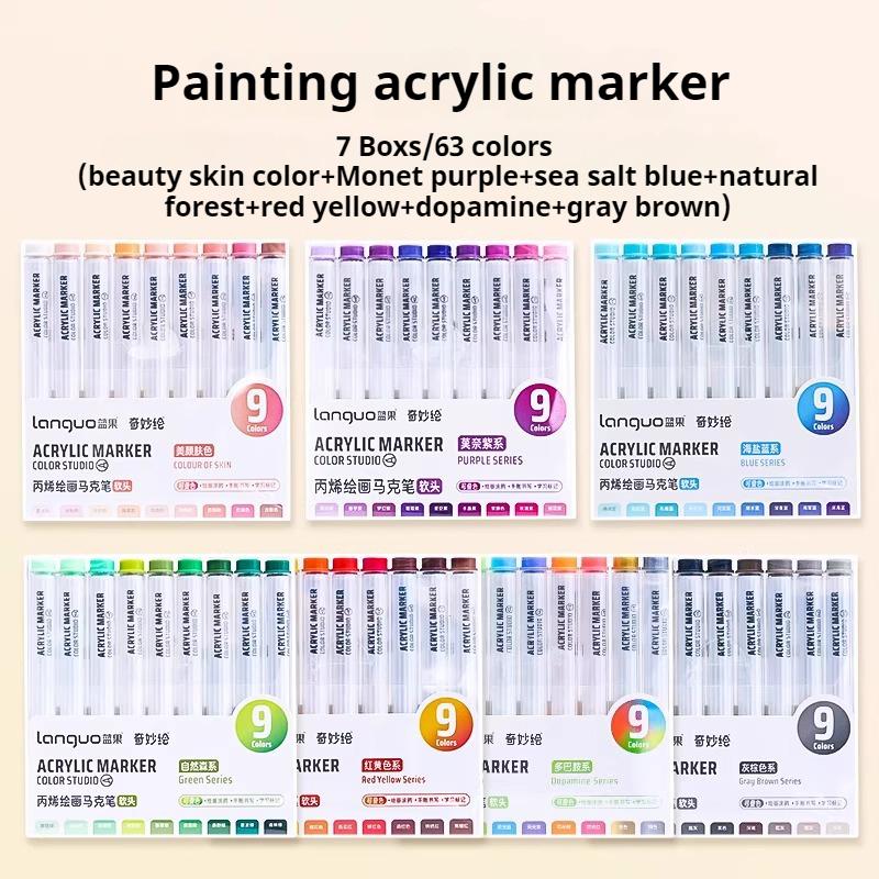 Languo Acrylic Marker Pen Soft Head Art Markers Painting Pen for Rock Painting Mug Glass Ceramic DIY Graffiti Acrylic Paint Pens