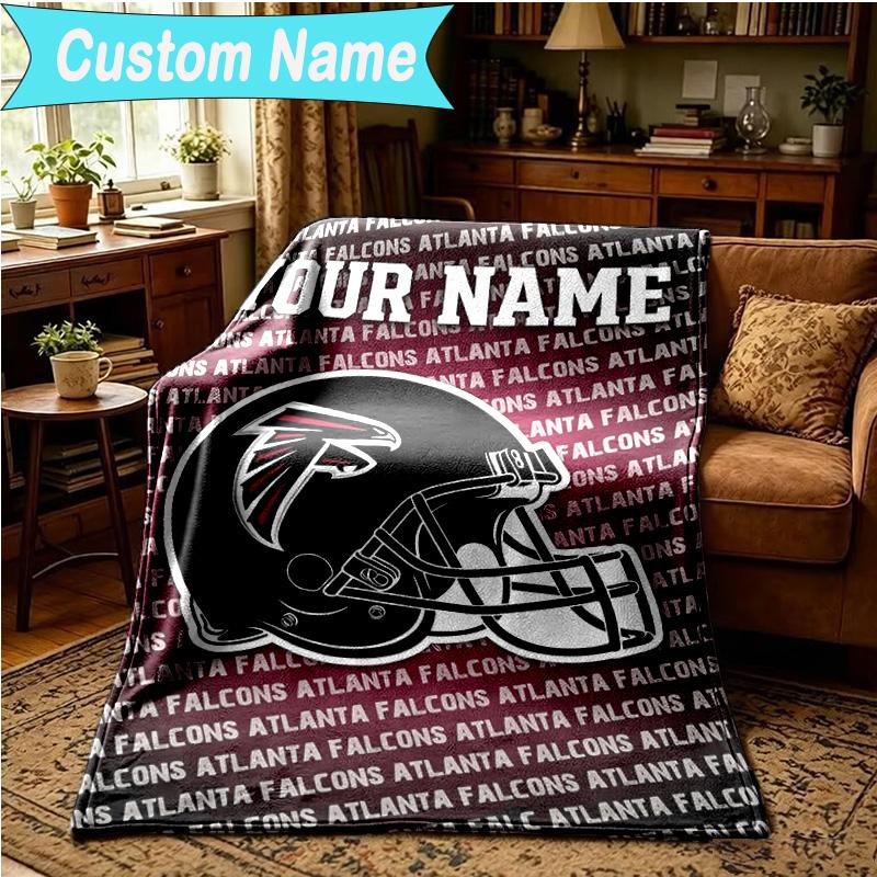 1PC Custom Name Blanket Atlanta-Falcons Rise Up Flannel blankets Patterns Throw Blanket All-Season Soft Gift for Couch, Bed, Camping, Birthday gifts