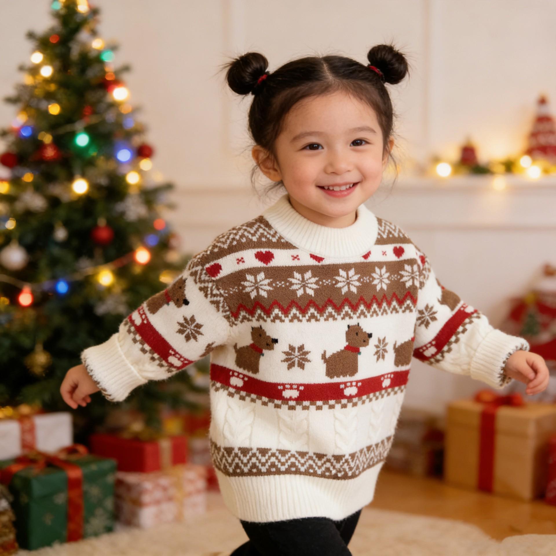 

Kids Year of the Horse Winter Sweater - New Year Style for Boys, Available for Small and Medium Children 90cm