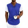 Mens Loose Short Sleeve Waffle Henley T Shirt Summer Casual Top