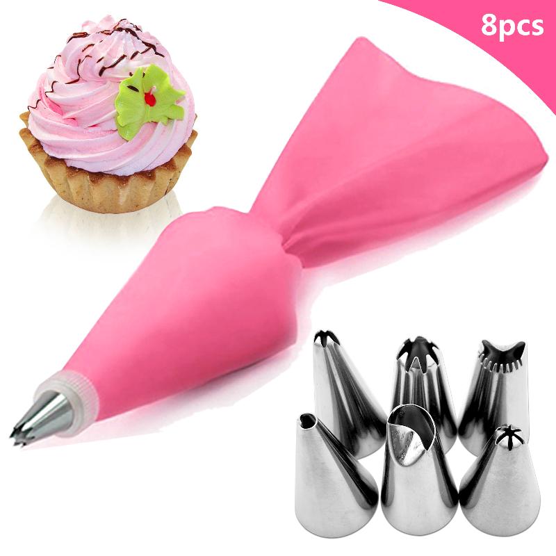 8/PCS Silicone Pastry Bag Tips Kitchen Cake Icing Piping Cream Cake Decorating Tools Reusable Pastry Bags Nozzle Set