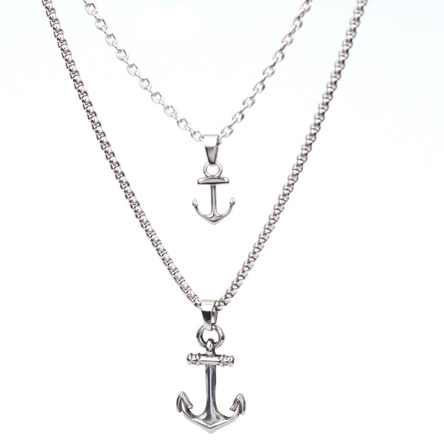

Hiphop Anchor Necklace For Men 2Pcs/Set Stainless Steel Cuban Chain Collar Outdoor Motorcycle Cool Riding Neck Accessories Punk