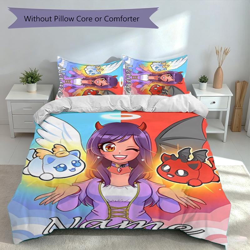 3pcs Custom Name Aphmau Set,Includes 1 Duvet Cover and 2 Pillowcases,All-season Bedroom Decor