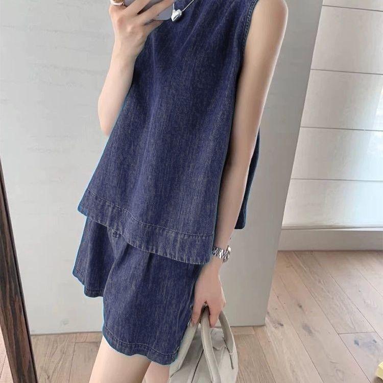 Women's Sleeveless Denim Vest & High-Waisted Shorts Summer Set