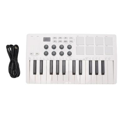 Clavier MIDI 25 touches Clavier MIDI portable Bluetooth Contrôleur avec 8 pads de batterie rétroéclairés 8 potentiomètres