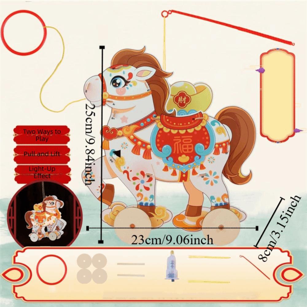 DIY Chinese New Year Lantern Luminous Traditional 2026 Horse Year Lantern Cartoon Cute PVC Transparent Horse Lantern
