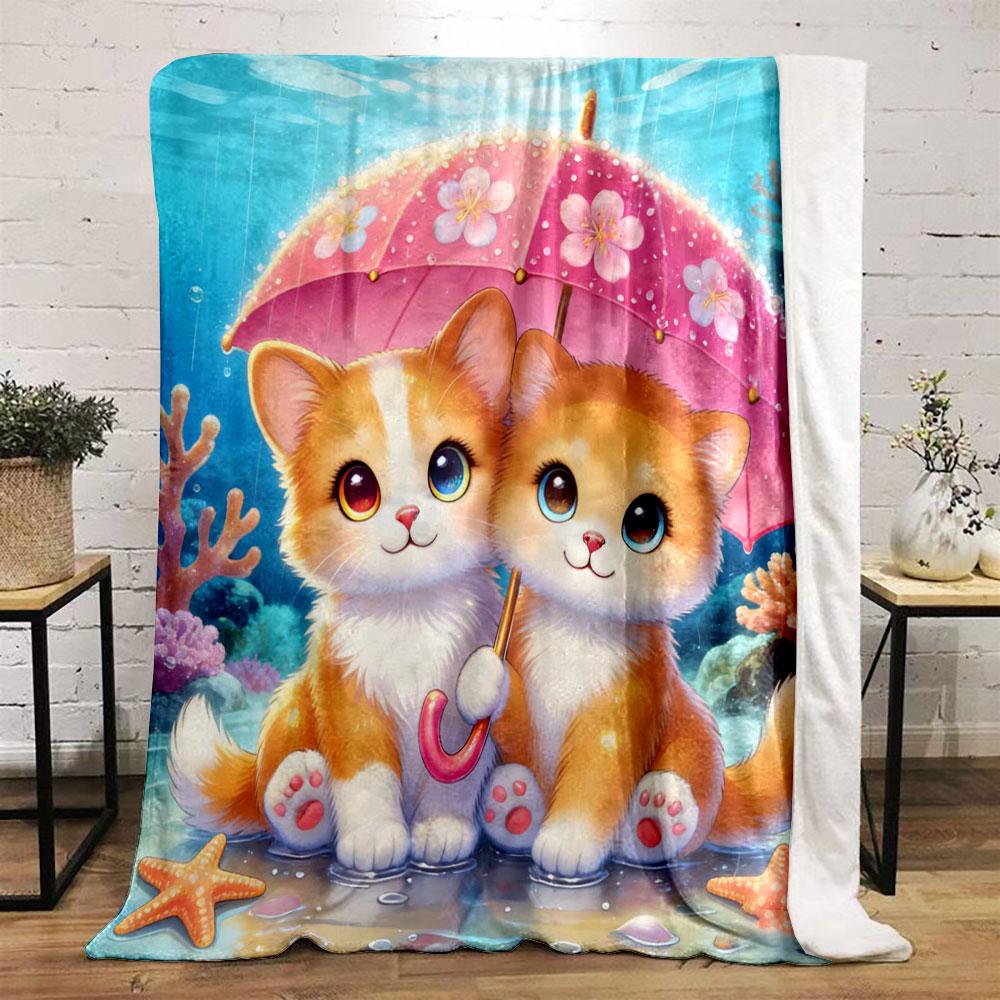 Animal Cartoons Holding Umbrellas Print Blanket Warm Soft Fluffy Kids and Adults Sofa Bed Throw Blanket Outdoor Travel Camping