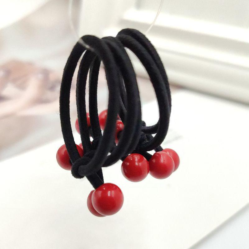 Children's Knotted Red Bead Elastic Hair Tie - Gentle On Hair, Small Size