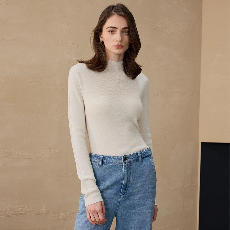 Autumn and Winter Cashmere Bottoming Shirt Wool Knitted Semi-turtleneck Pullover Knitted Sweater for Women