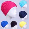 Comfortable Unstrung Long Hair Pleated Swimming Cap Solid Color Cloth Women's Nylon Hat