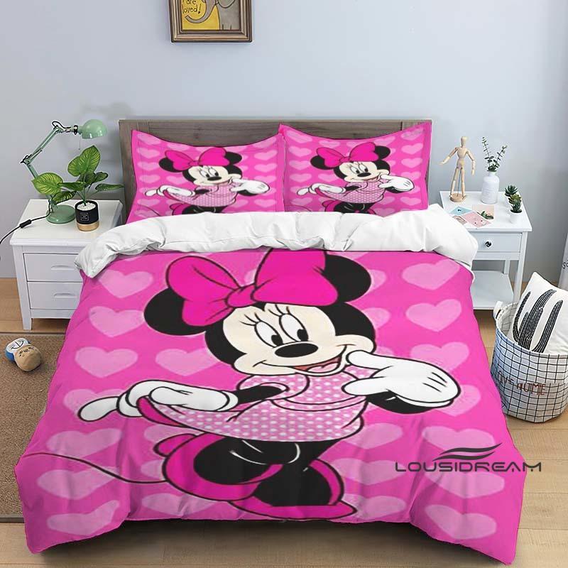 Minnie Mouse 3-piece cartoon bedding set, exquisite bedding set for adults and children, double and single beds, large size,