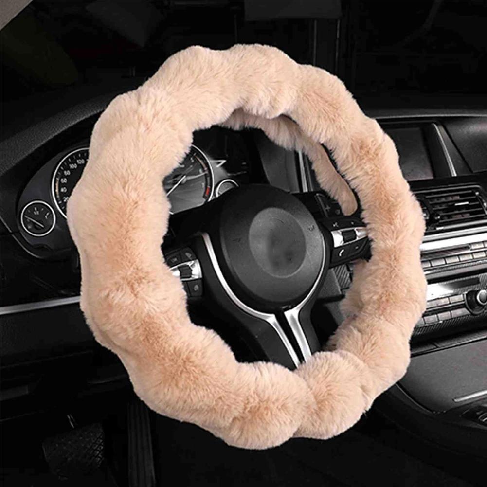 Soft Fluffy Car Steering Wheel Cover Plush Winter Warm Steering Qheel Grip Cover Non-Slip Steering Wheel Protector Car Steering