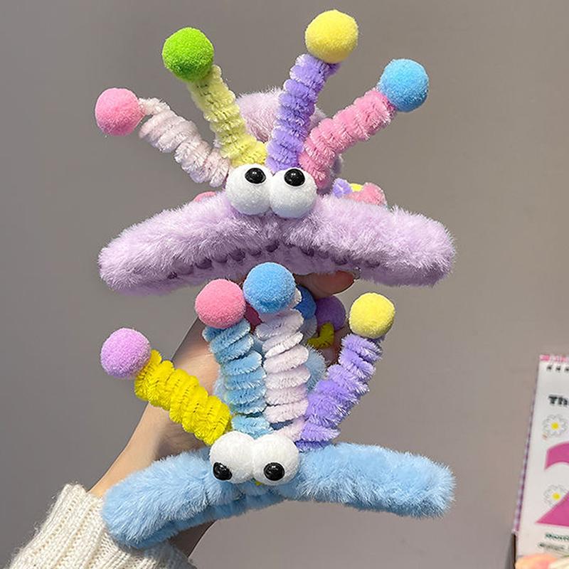 Funny Plush Hair Claw Furry Barrette Crab Headwear Winter Hair Clip Cartoon Eyes Cute Sweet Hairpin Women Girl Hair Accessory