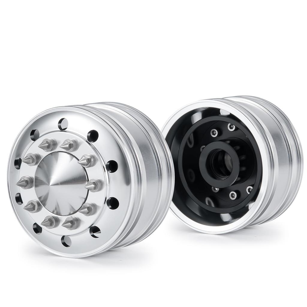 TRZX 2-Piece Metal Front Wheel Hub Rim Upgrade Parts for 1/14 Scale Tamiya Tractor Trailer RC Car (2 Pieces)