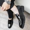 Men's Shiny Patent Leather Pointed Toe Slip-On Loafers with Height Increase