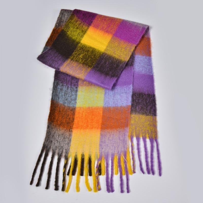 New autumn and winter rainbow plaid scarf fashion circle yarn thickened warm plaid fringed long scarf couple