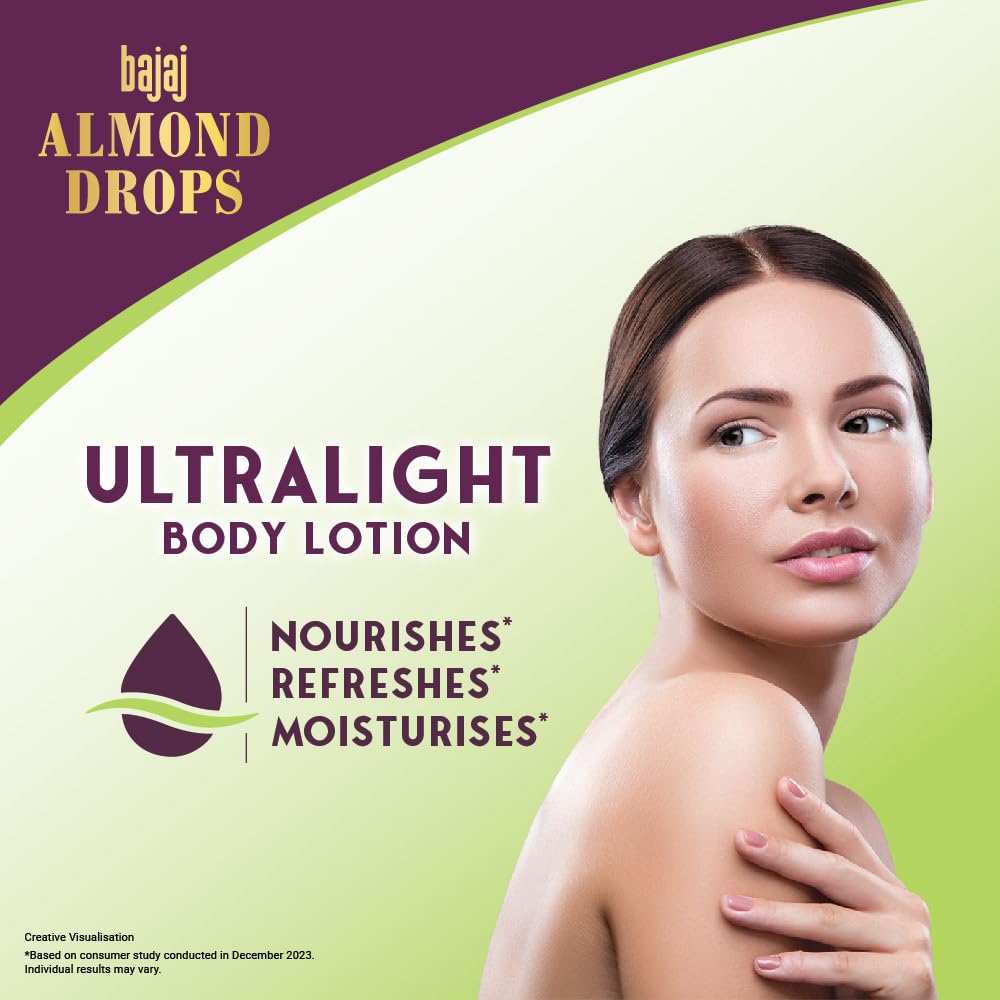 BAJAJ Almond Drops Ultralight Body Lotion 400ml for Women and Men Refreshing Hydration Soft Smooth Skin