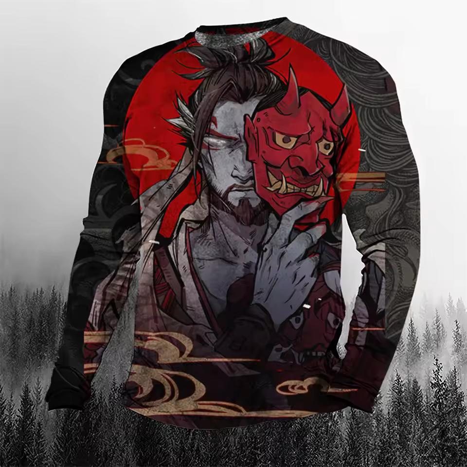 Super Cool Vintage Japanese Samurai Men's T-shirt O-Neck Cotton Men's Clothing Oversized Casual Long Sleeve Tops 3D Printed T Shirts