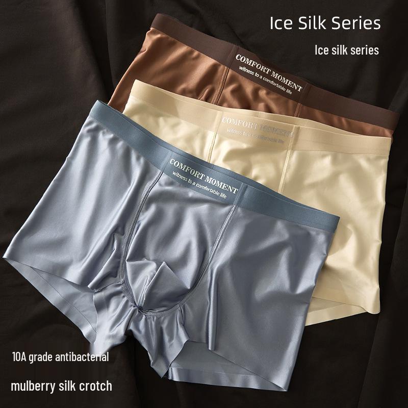 2025 Luxuriöse Herren-Boxershorts aus Eis-Seidensatin mit antibakteriellem Maulbeerseiden-Zwickel für ein Gefühl wie nicht vorhanden