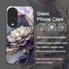 Luxury Lotus Marble Floral Pattern Tempered Glass Phone Case for Huawei Nova 13 12 11 10 SE Mate 70 60 50 ProPlus P60 P40 Cover