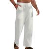 Men Pants Drawstring Elastic Waist Straight Leg Loose Solid Color Pockets Sweat Absorption Daily Wear Casual