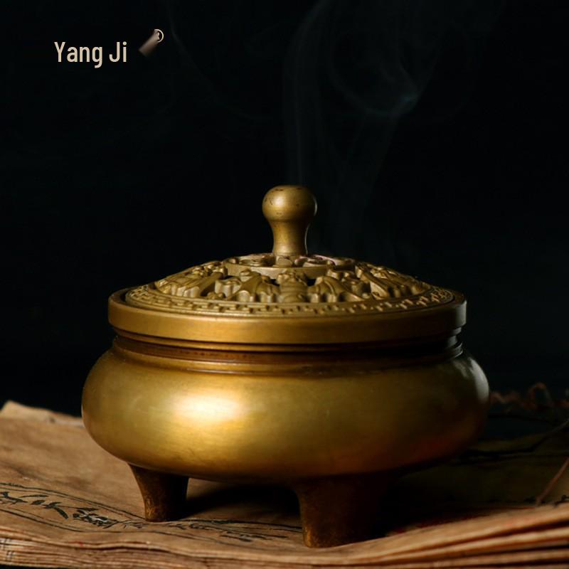 Bronze Three-Legged Incense Burner for Coils and Sticks жёлтый