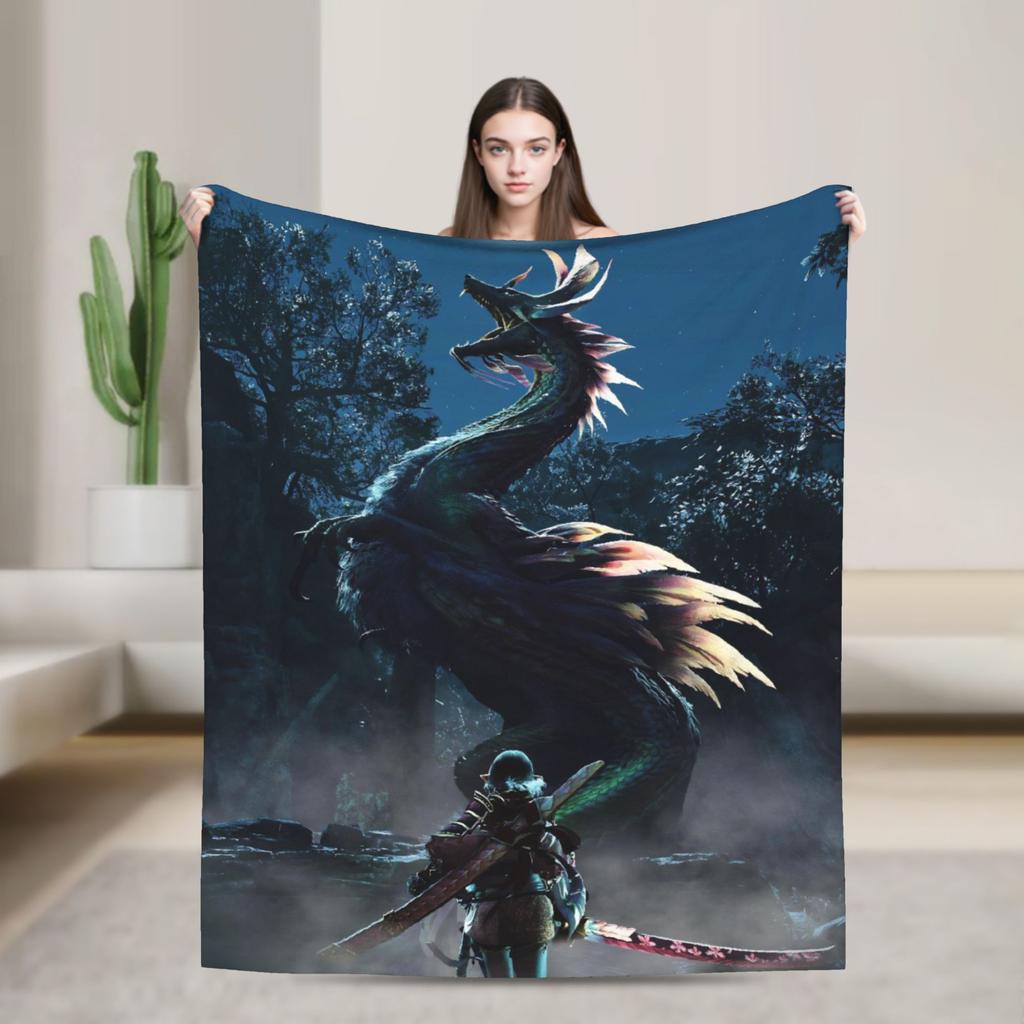 Monster Hunter Wilds Flannel Blanket Winter Soft Durable Throw Blanket for Couch Chair Fashion Bedspread Sofa Bed Cover