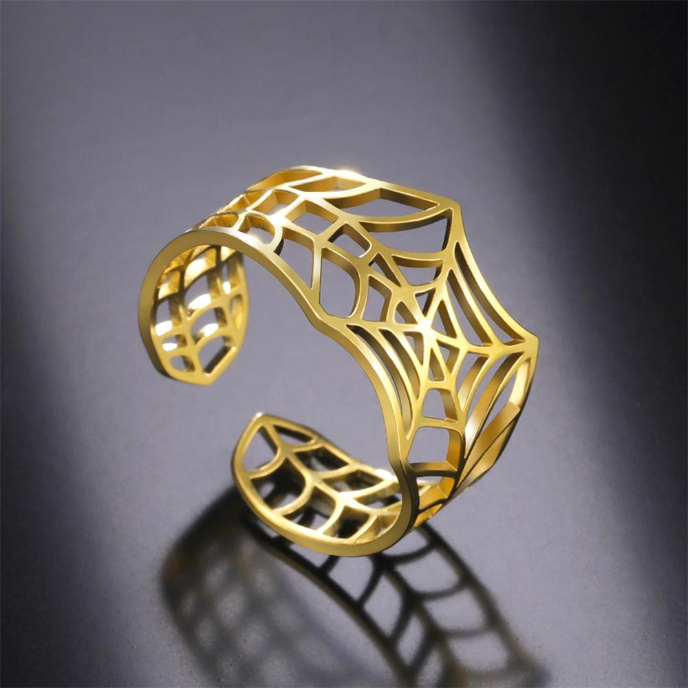 My Shape Punk Spider Ring Stainless Steel Adjustable Open Finger Rings Animal Fashion Jewelry Women Men Boys Teen Halloween Gift