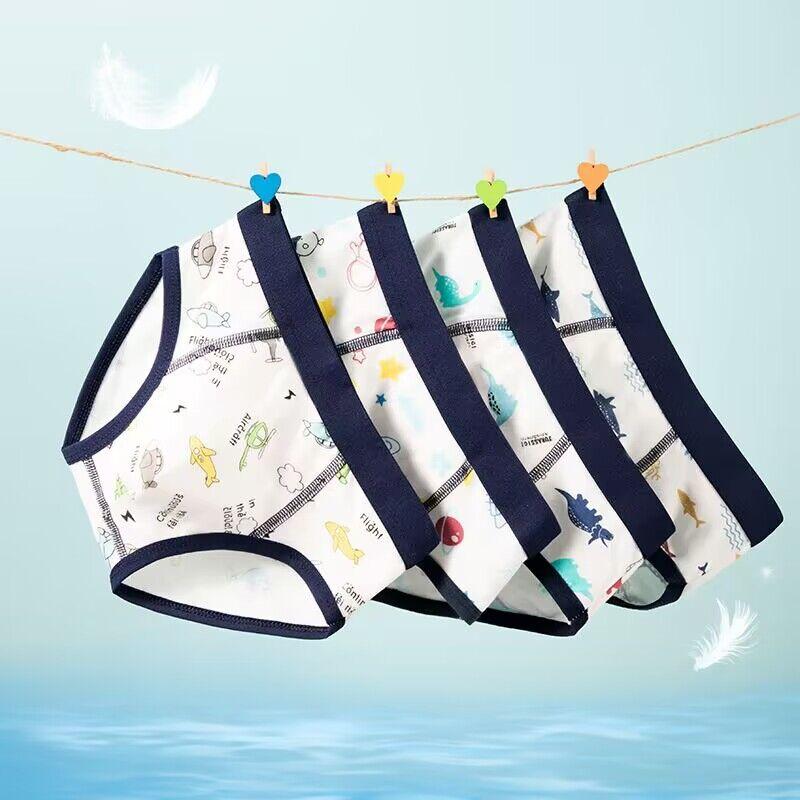 4Pc/Lot Children's Cute Cartoon Panties Boys Pure Cotton Underwear Soft Colorful Underpants Briefs