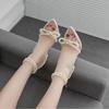 Fashion Sexy Transparent Pvc String Bead Women Thin High Heels Shoes Rhinestone Butterfly-Knot Clear Pointed Buckle Strap Sandals Pumps
