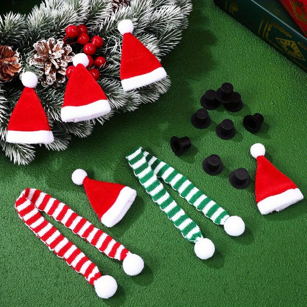 10-100PCS Mini Christmas Tree Ornaments Hats and Scarves Red Green Knit Yarn Pom Pom Holiday Hanging Decor Party Accessories