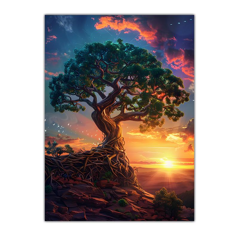 Nature Landscape Wall Art Western Sunset Scenery Canvas Painting Vintage Poster Print for Living Room Bedroom Wall Decor