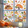 Maple Leaf Window Stickers for Home 9PCS Autumn Forest Animal Clings, Thanksgiving Pumpkin Stickers, Clings Kids Removable Decals Coffee Shop