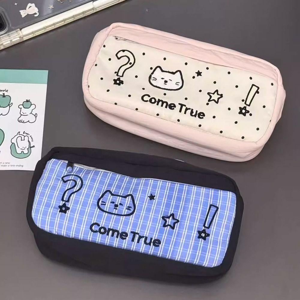 Soft Touch Pencil Case Polka Dot Kitten Stationery Storage Bag Portable Pen Box School Supplies