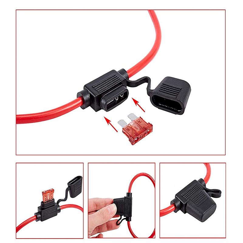 Portafusibili Auto 16 AWG 5 Pezzi Con 14 Fusibili Standard - Kit Cablaggio Impermeabile 12V