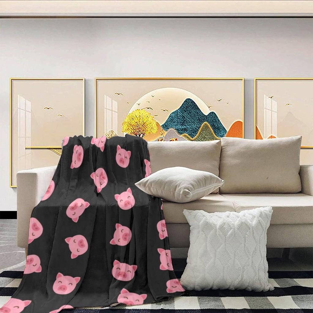 Cute Pig Head Print Blanket Soft All Season Couch Sofa Bed Throw Office Nap Camping Travel Home Decor