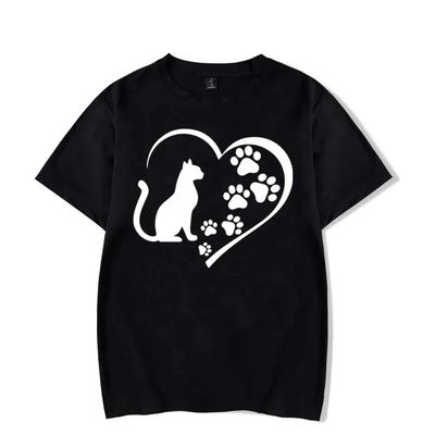 Cat Paw Graphic Tshirt Men Funny Heart Cat T-shirt Fashion Harajuku Streetwear Oversized Men Women Hip Hop Top Vintage Shirt Man