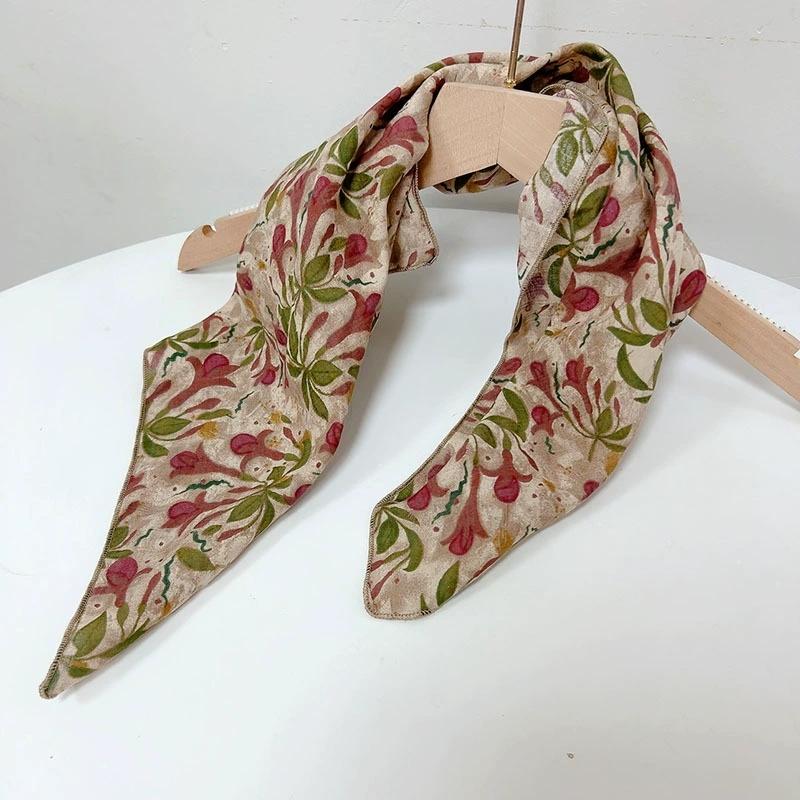55x55cm Soft Retro Soft Cotton Square Scarf for Women Neckerchief Cotton Headscarf Floral Printed Scarf Hijabs