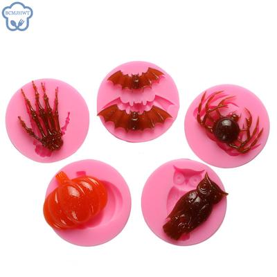 5pcs Halloween Fondant Molds Bat Pumpkin Spider Owl Silicone Chocolate Mold For Cake Decorating Gum Paste Clay Epoxy Resin Mould