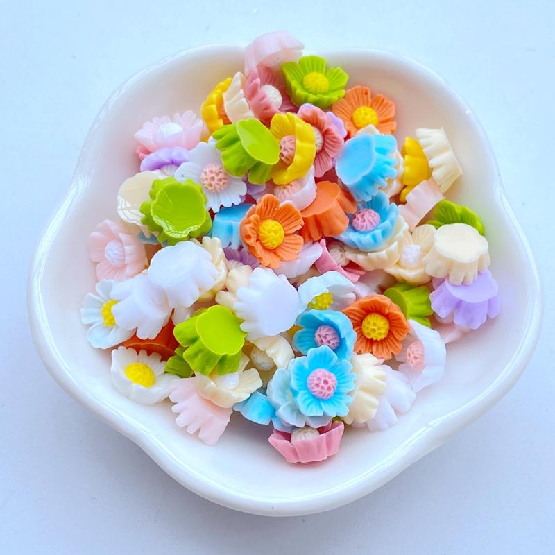 100Pcs New Mini Cute 10mm Flower Series Flat Back Resin Cabochons Scrapbooking DIY Jewelry Craft Decoration Accessorie