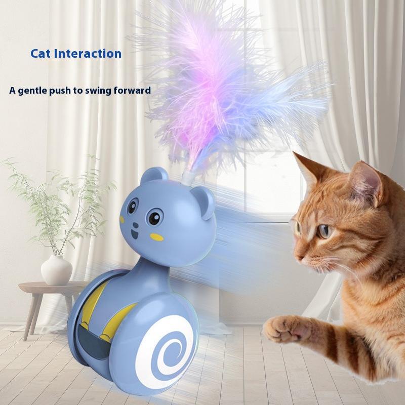 Tumbler Cat Toy Interactive Feather Ball Chew Bite Kitten Toy Funny Toy Rotating Ball Teaser Balance Feather Wand Cat Toys