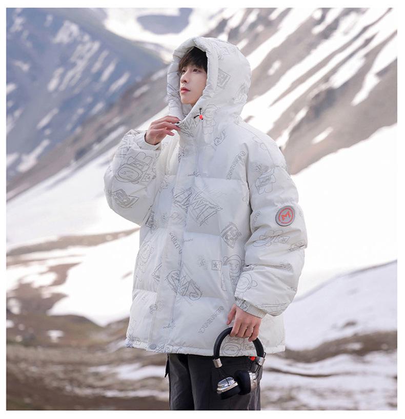 Cross-Border E-commerce Student White Duck Down Jacket: Men's Winter Short Hooded, Windproof, and Warm Thickened for Couples